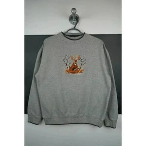 Vintage Sweater Women's Large Mockneck Gray Animal Antler Art | Item #713